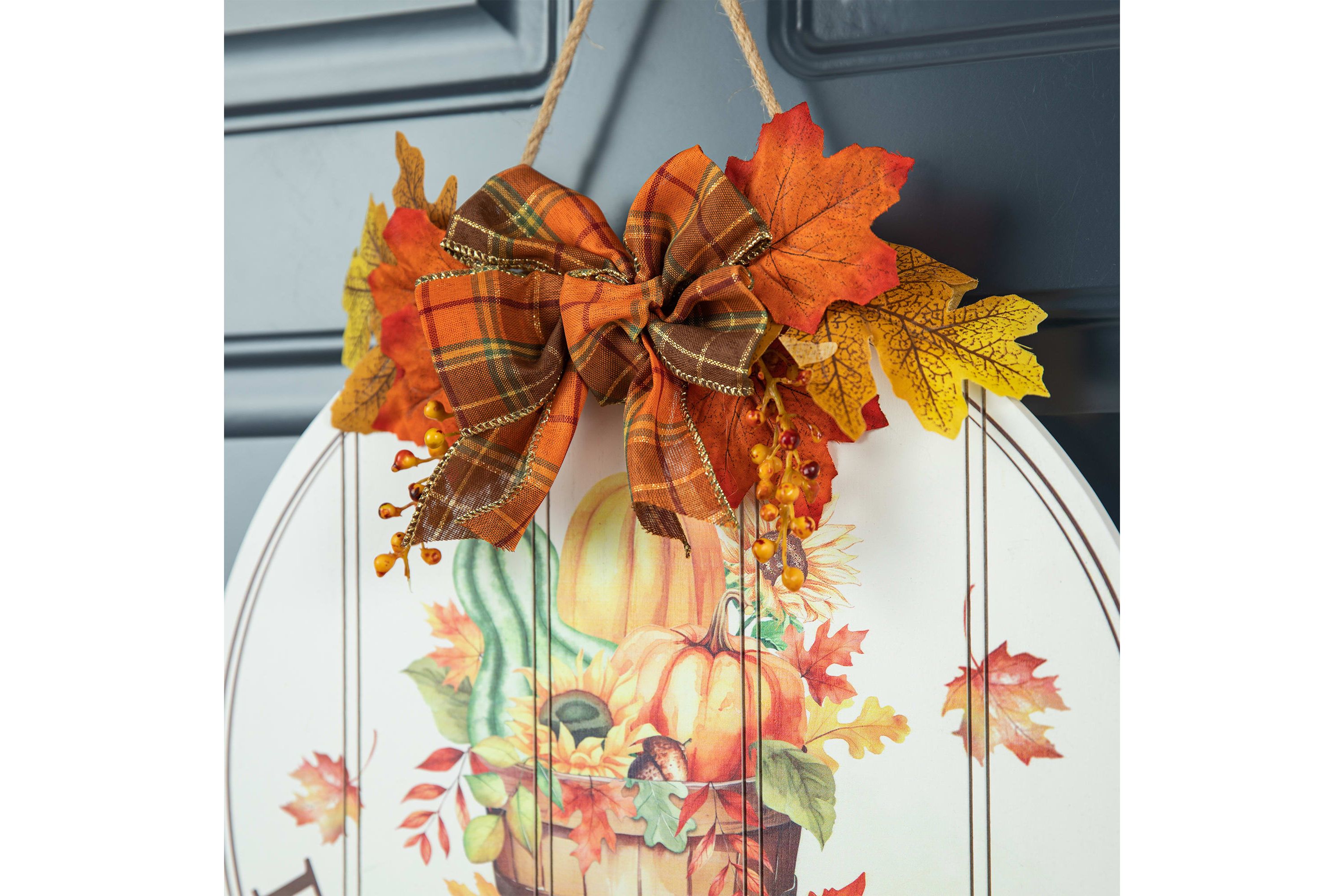 15"D Fall Wooden Round Word Sign Door Hanger