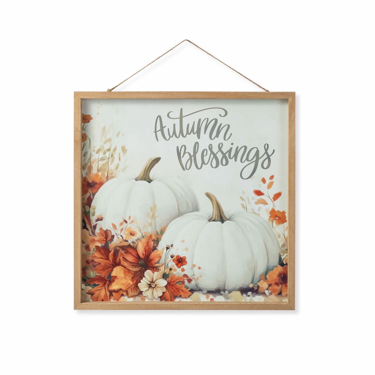 15.75"H Fall Wooden Ivory Pumpkin Wall Art