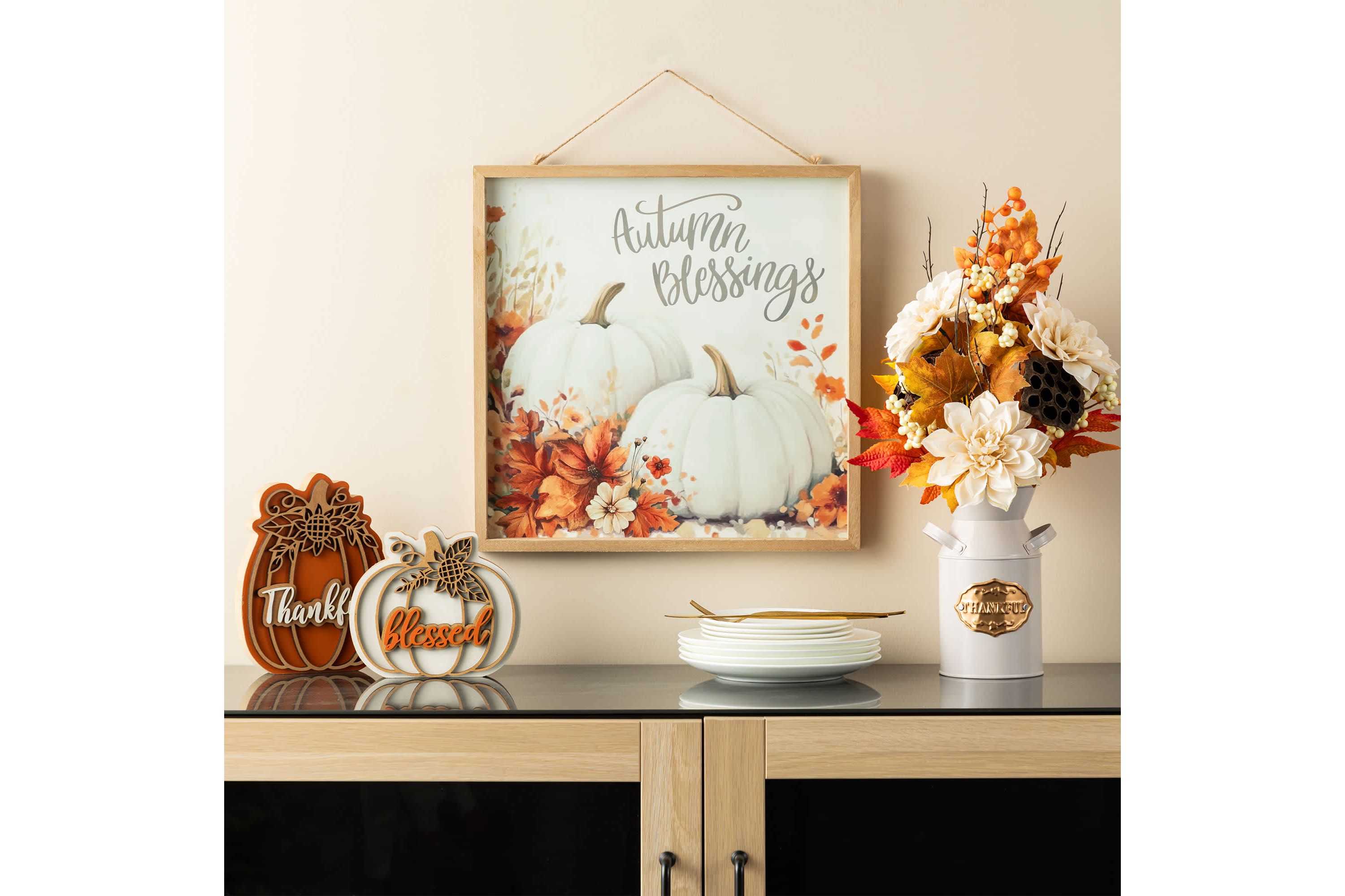 15.75"H Fall Wooden Ivory Pumpkin Wall Art