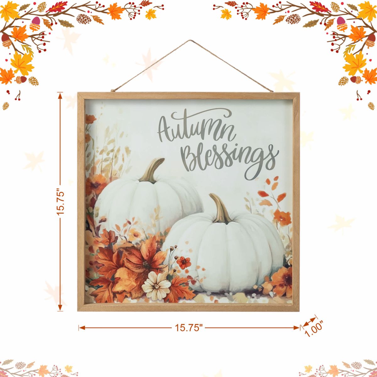 15.75"H Fall Wooden Ivory Pumpkin Wall Art