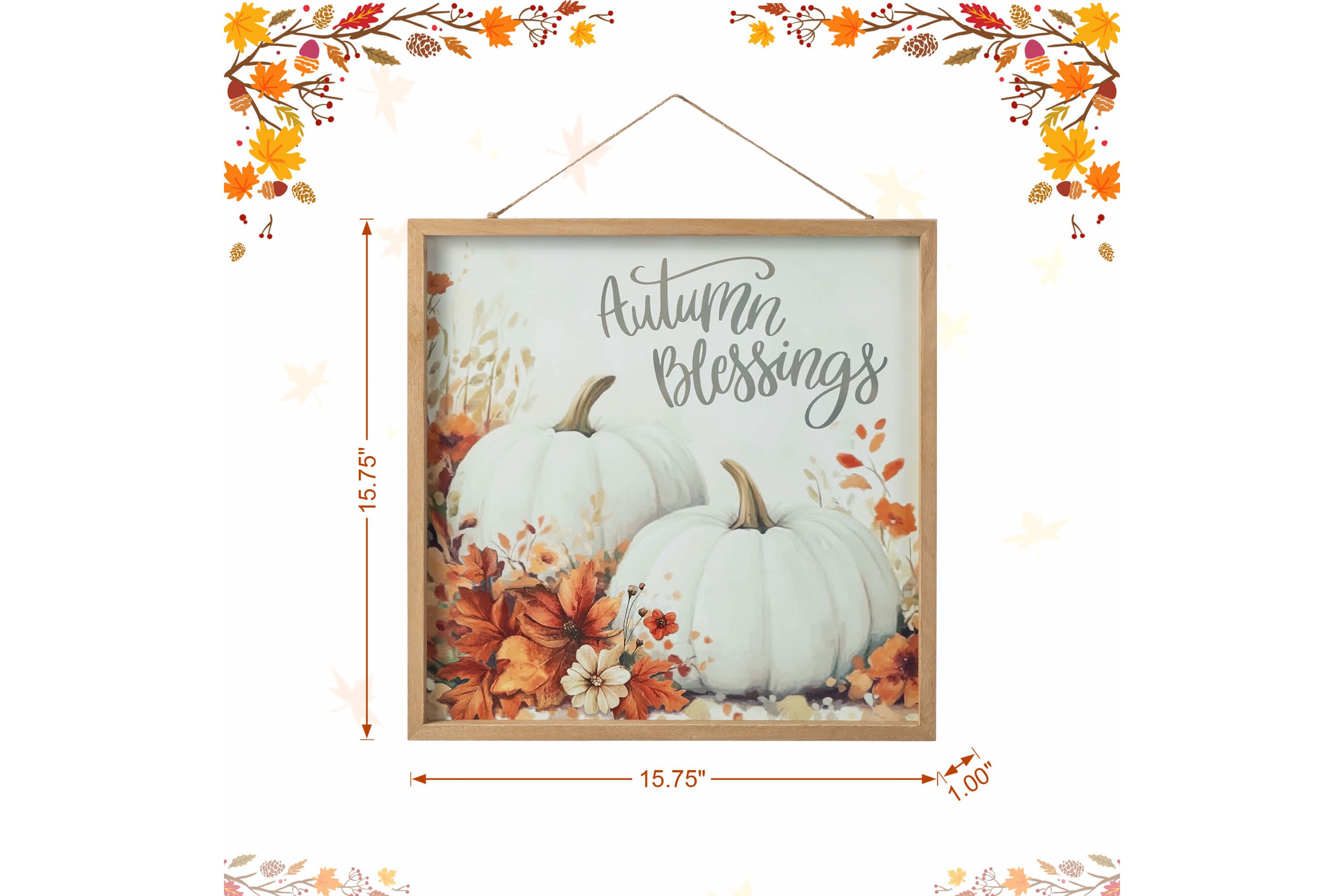 15.75"H Fall Wooden Ivory Pumpkin Wall Art