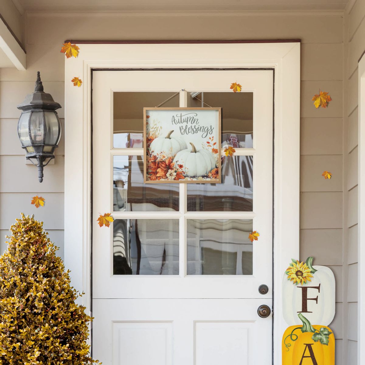 15.75"H Fall Wooden Ivory Pumpkin Wall Art