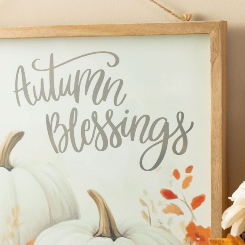 15.75"H Fall Wooden Ivory Pumpkin Wall Art