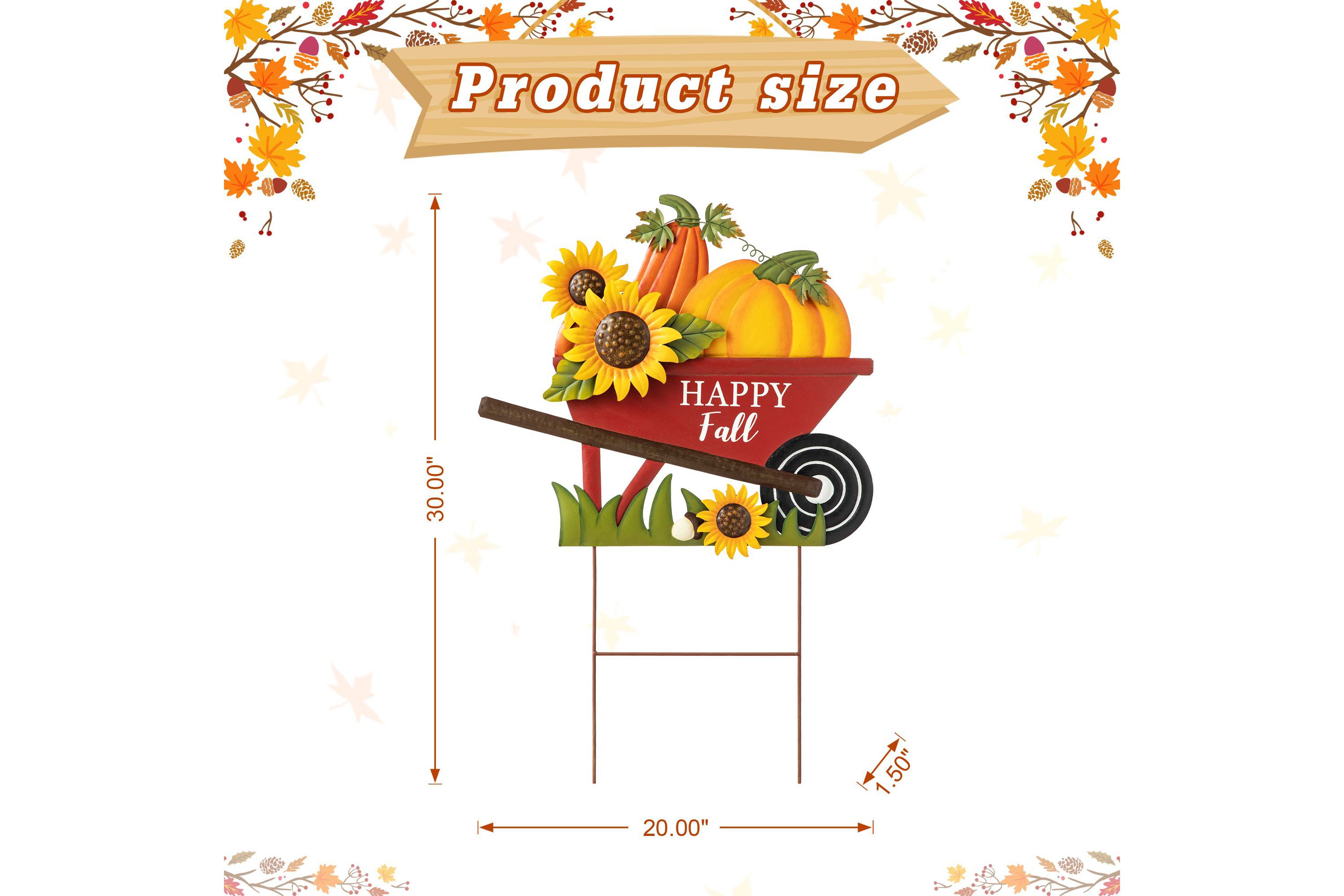 30"H Fall Metal Wheel Barrow Pumpkin Yard Stake (KD)