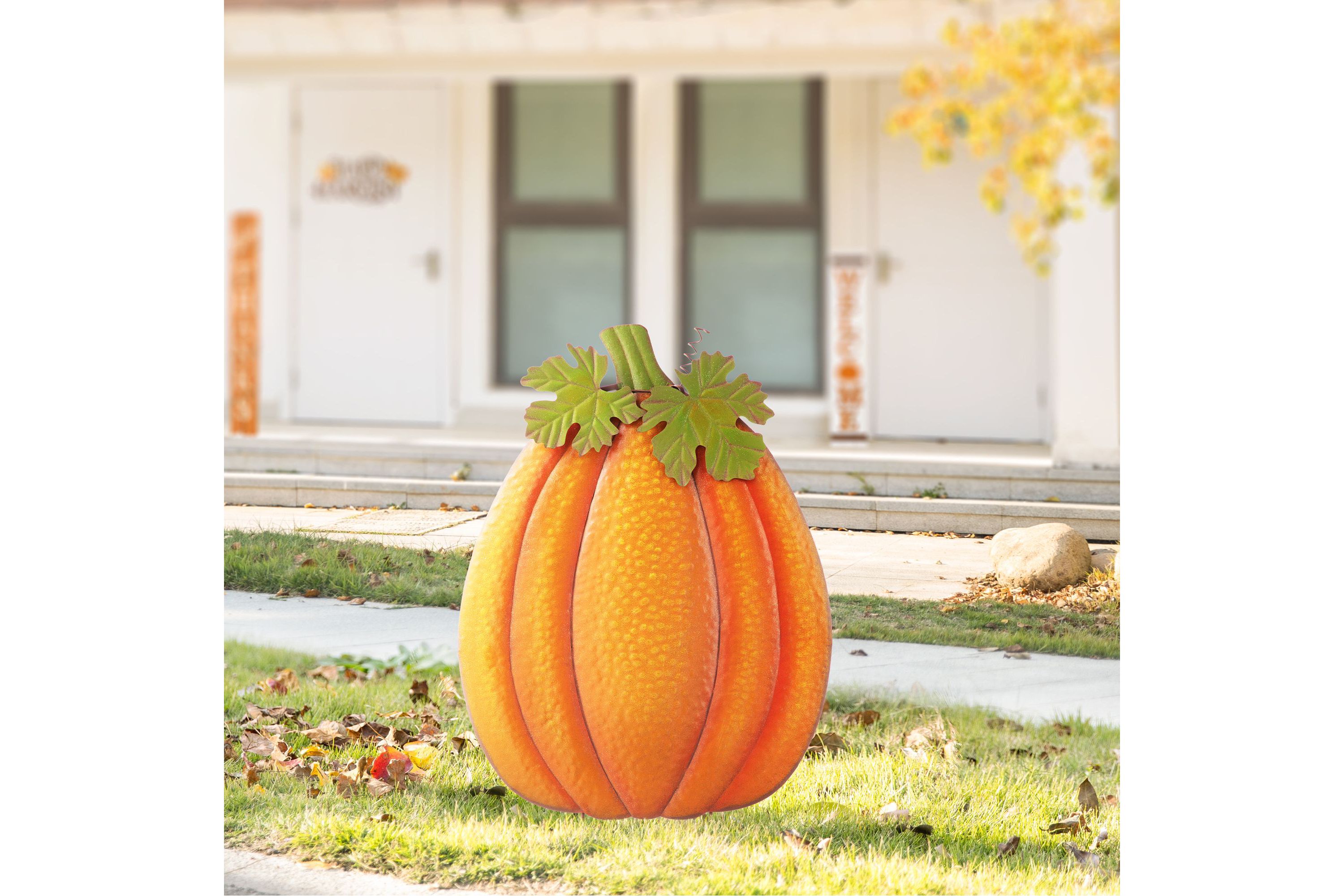 37.75"H Fall Metal Embossed Glitter Pumpkin Yard Stake