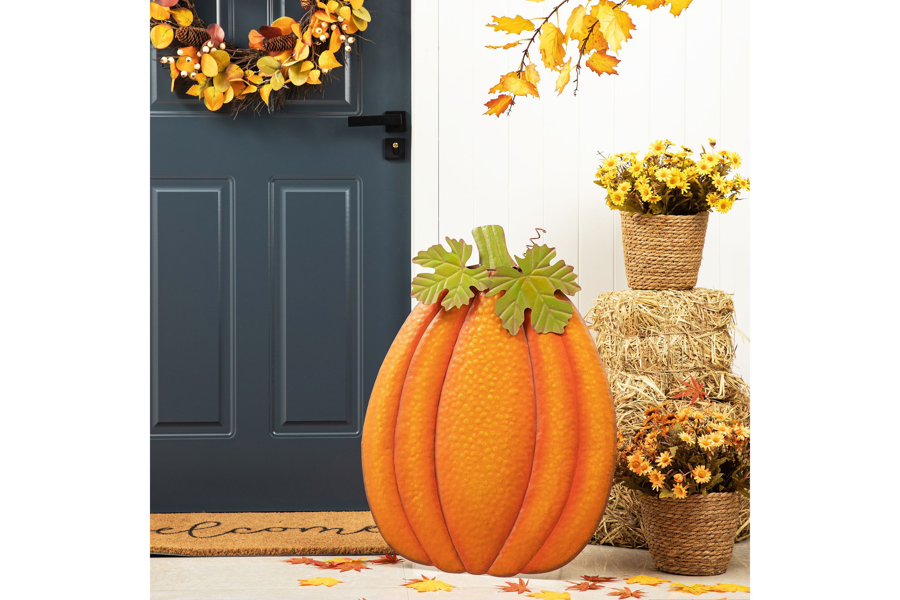 37.75"H Fall Metal Embossed Glitter Pumpkin Yard Stake