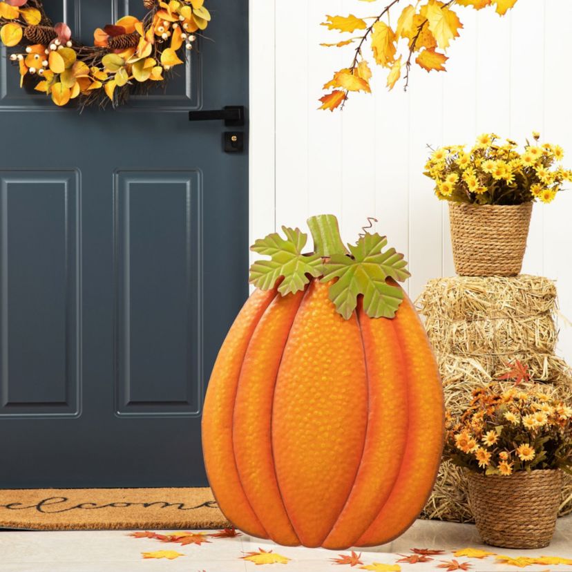 37.75"H Fall Metal Embossed Glitter Pumpkin Yard Stake