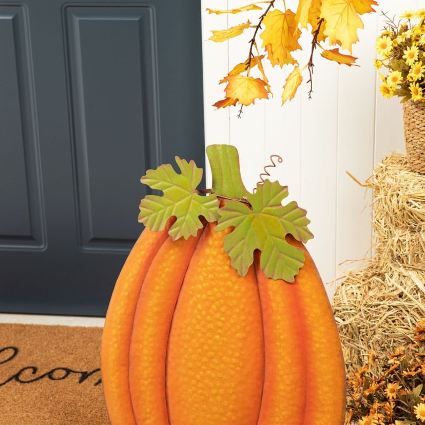 37.75"H Fall Metal Embossed Glitter Pumpkin Yard Stake