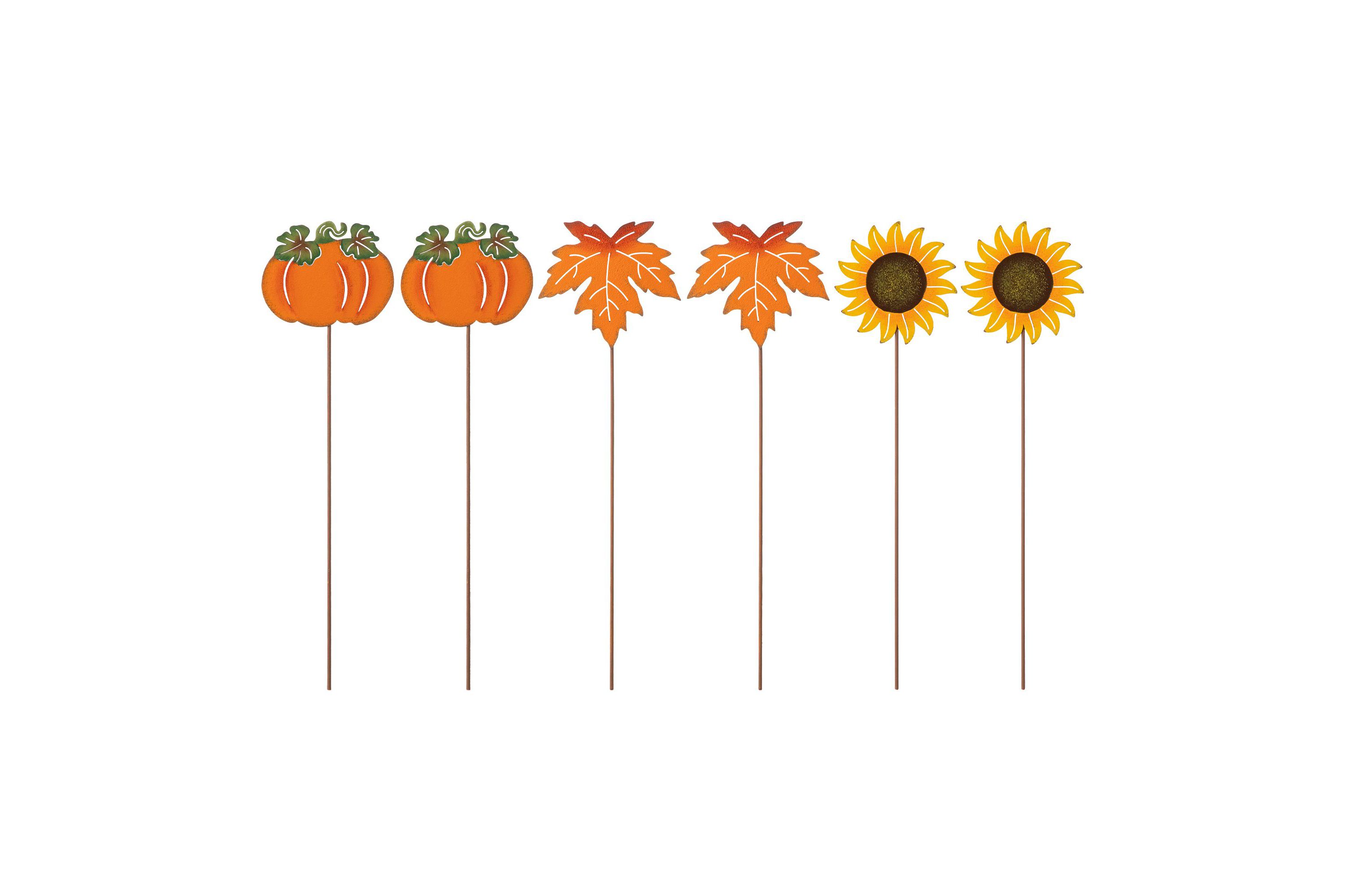 18"H Set of 6 Fall Metal Pumpkin, Leave & Sunflower Yard Stake