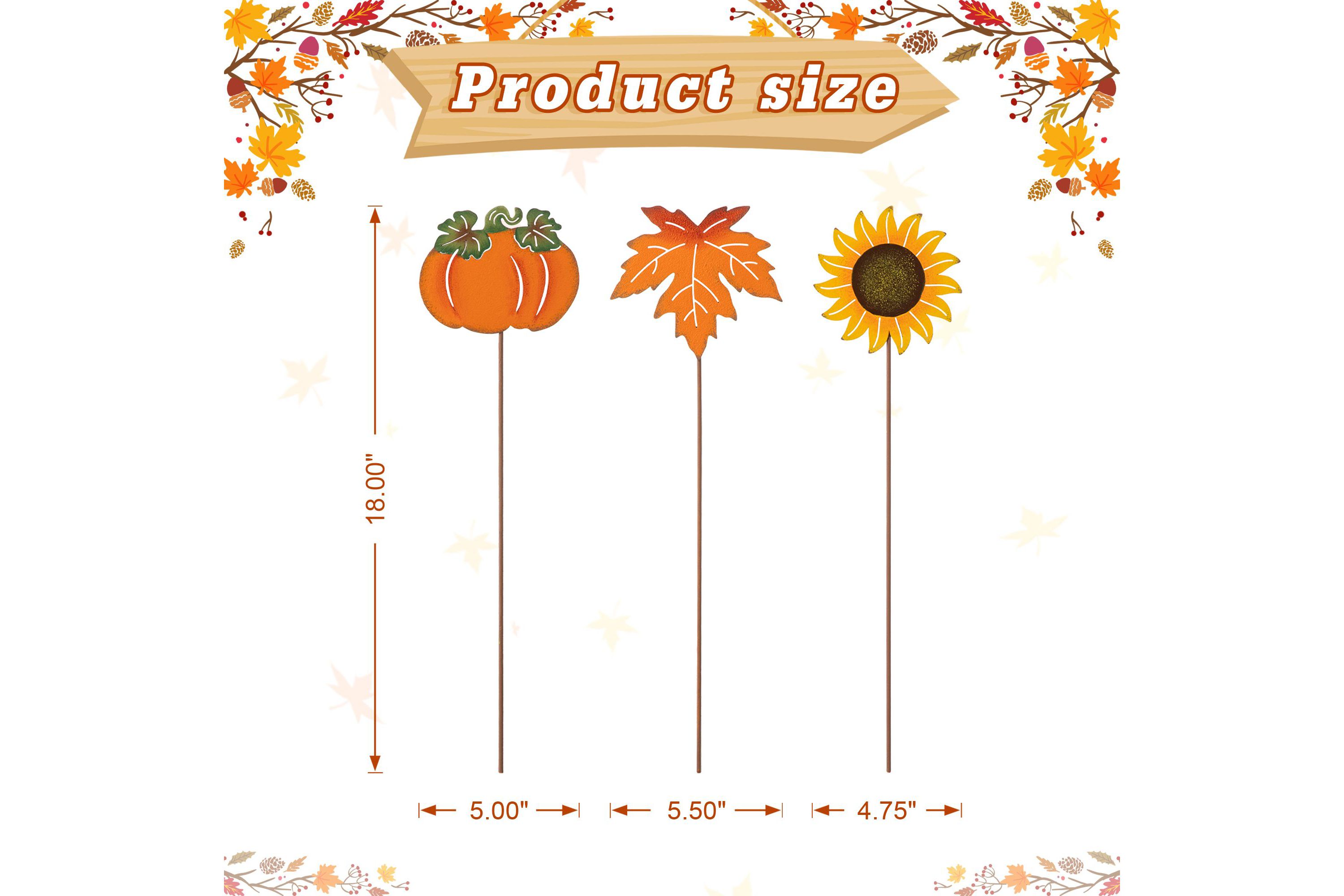 18"H Set of 6 Fall Metal Pumpkin, Leave & Sunflower Yard Stake
