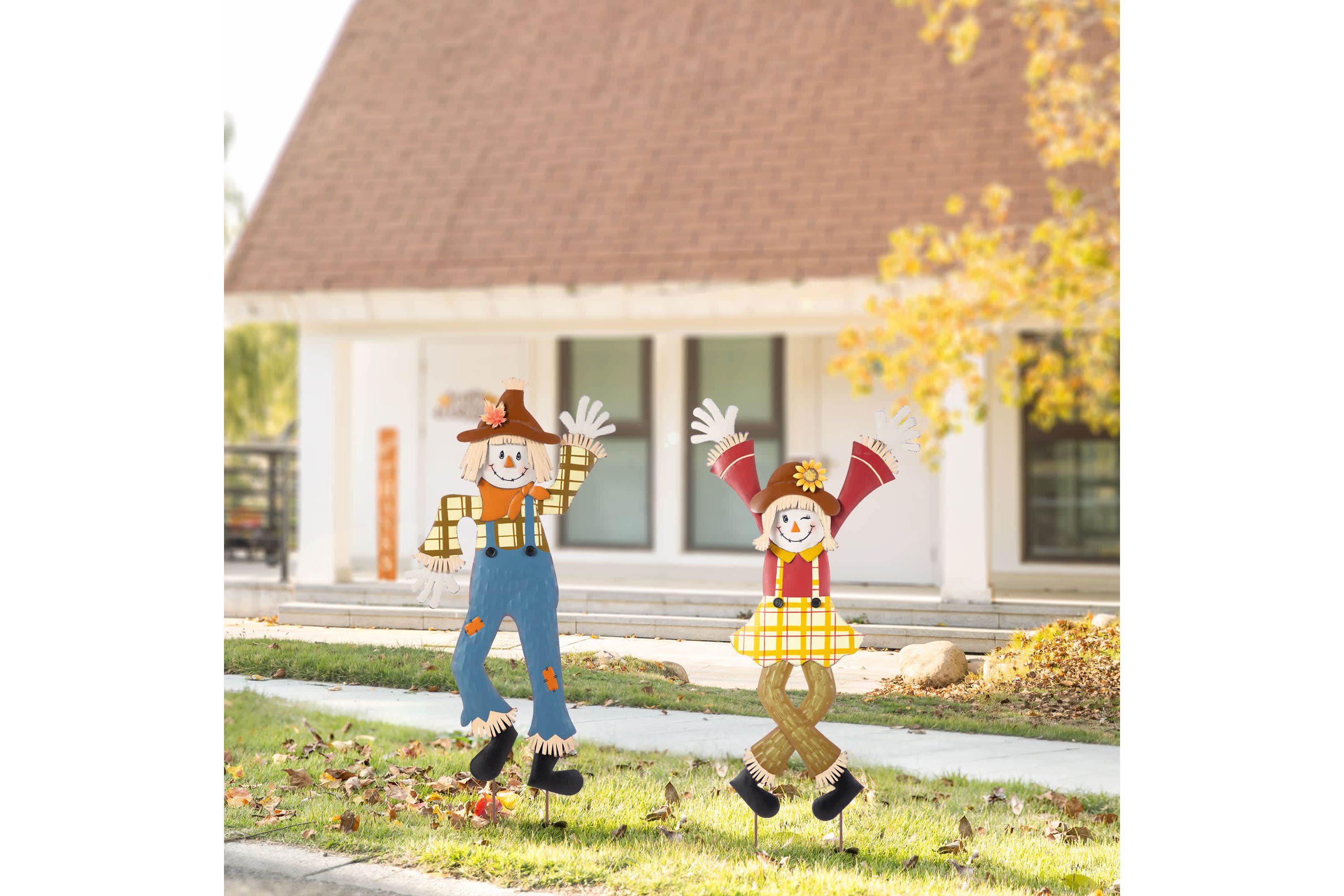 36"H S/2 Fall Metal Scarecrow Yard Stake