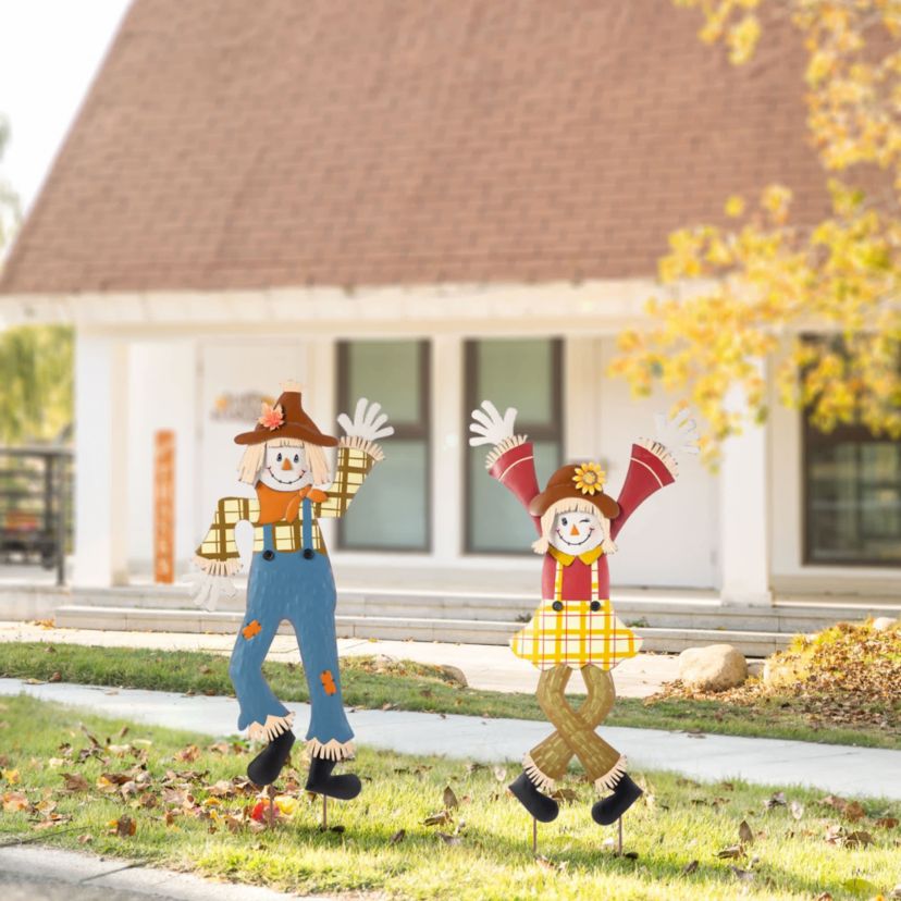 36"H S/2 Fall Metal Scarecrow Yard Stake