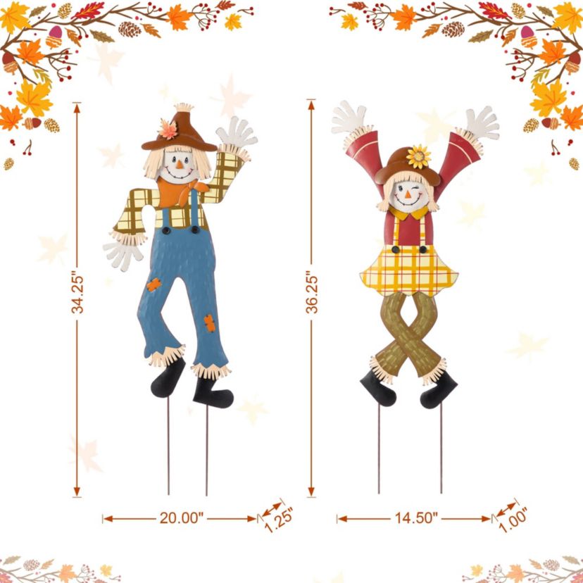 36"H S/2 Fall Metal Scarecrow Yard Stake