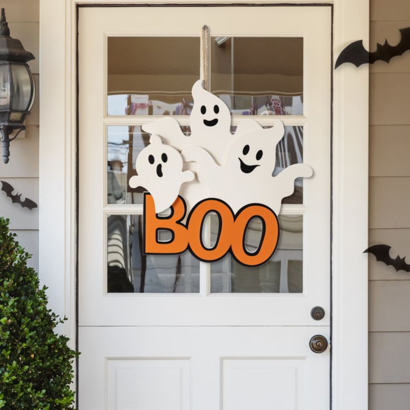 14"H Halloween Wooden Ghost BOO Door Hanger