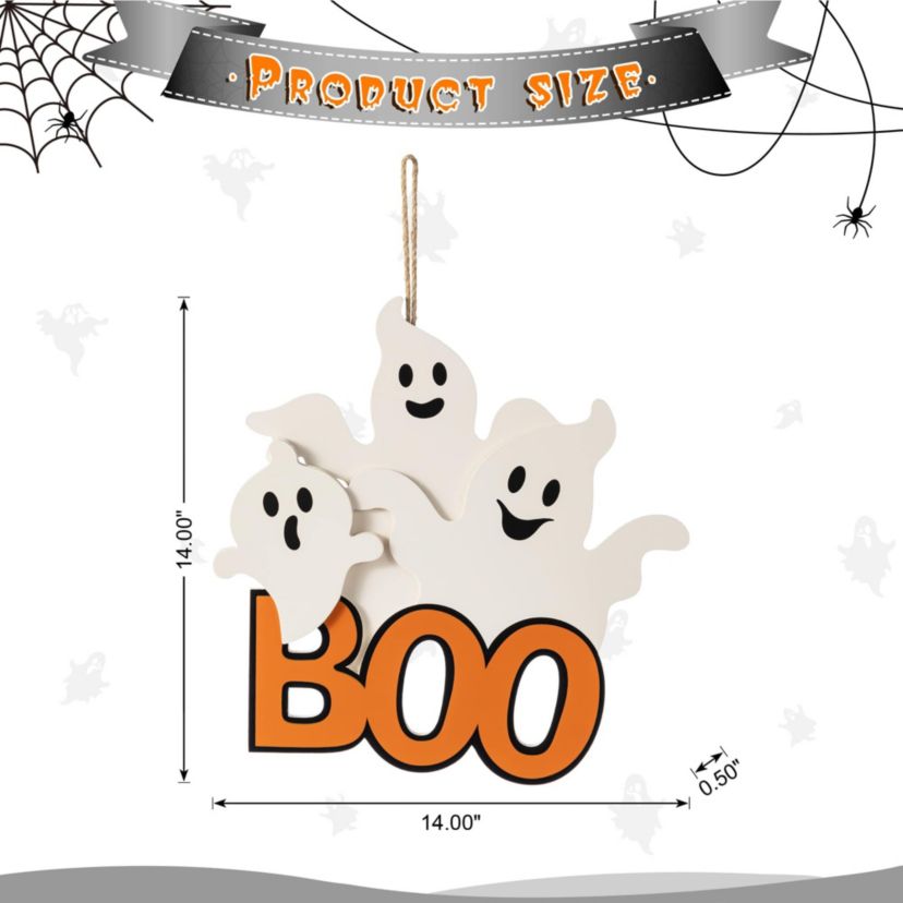 14"H Halloween Wooden Ghost BOO Door Hanger