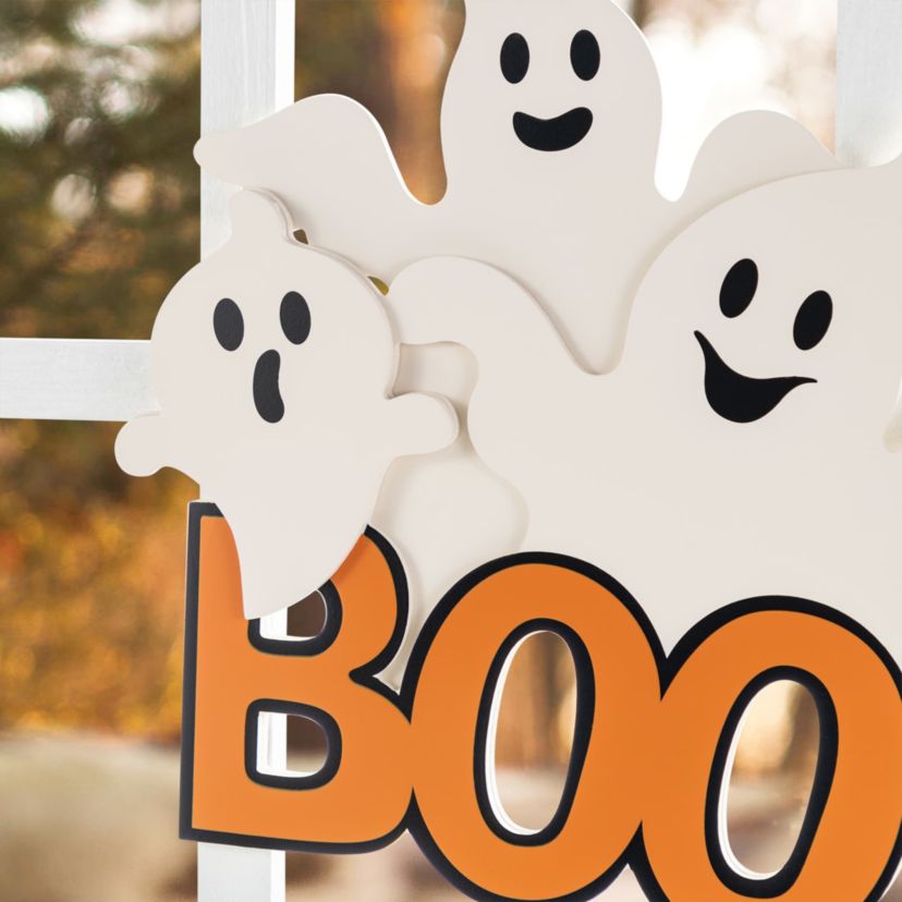 14"H Halloween Wooden Ghost BOO Door Hanger