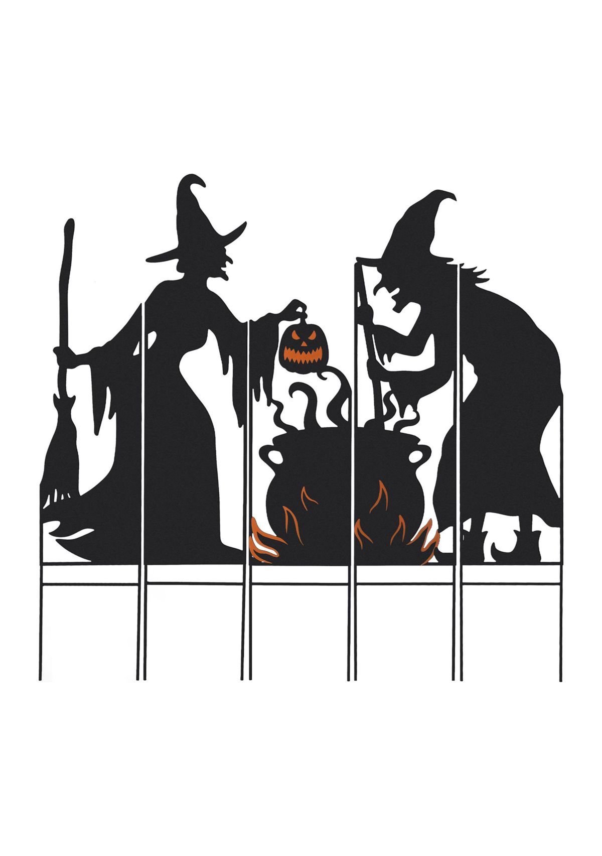 Set of 5 Halloween Metal Silhouette Witches and Cauldron Yardstake