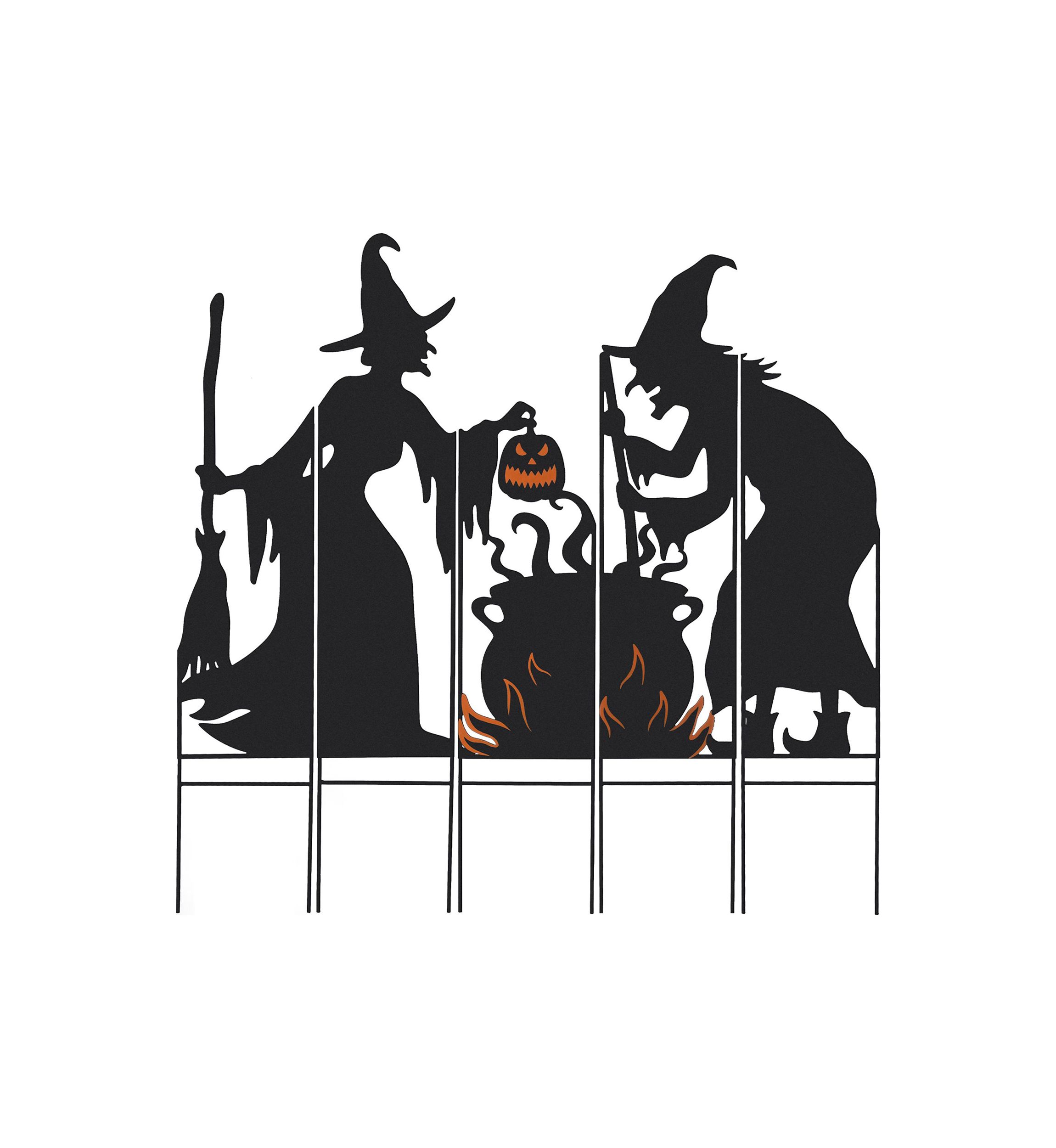 Set of 5 Halloween Metal Silhouette Witches and Cauldron Yardstake