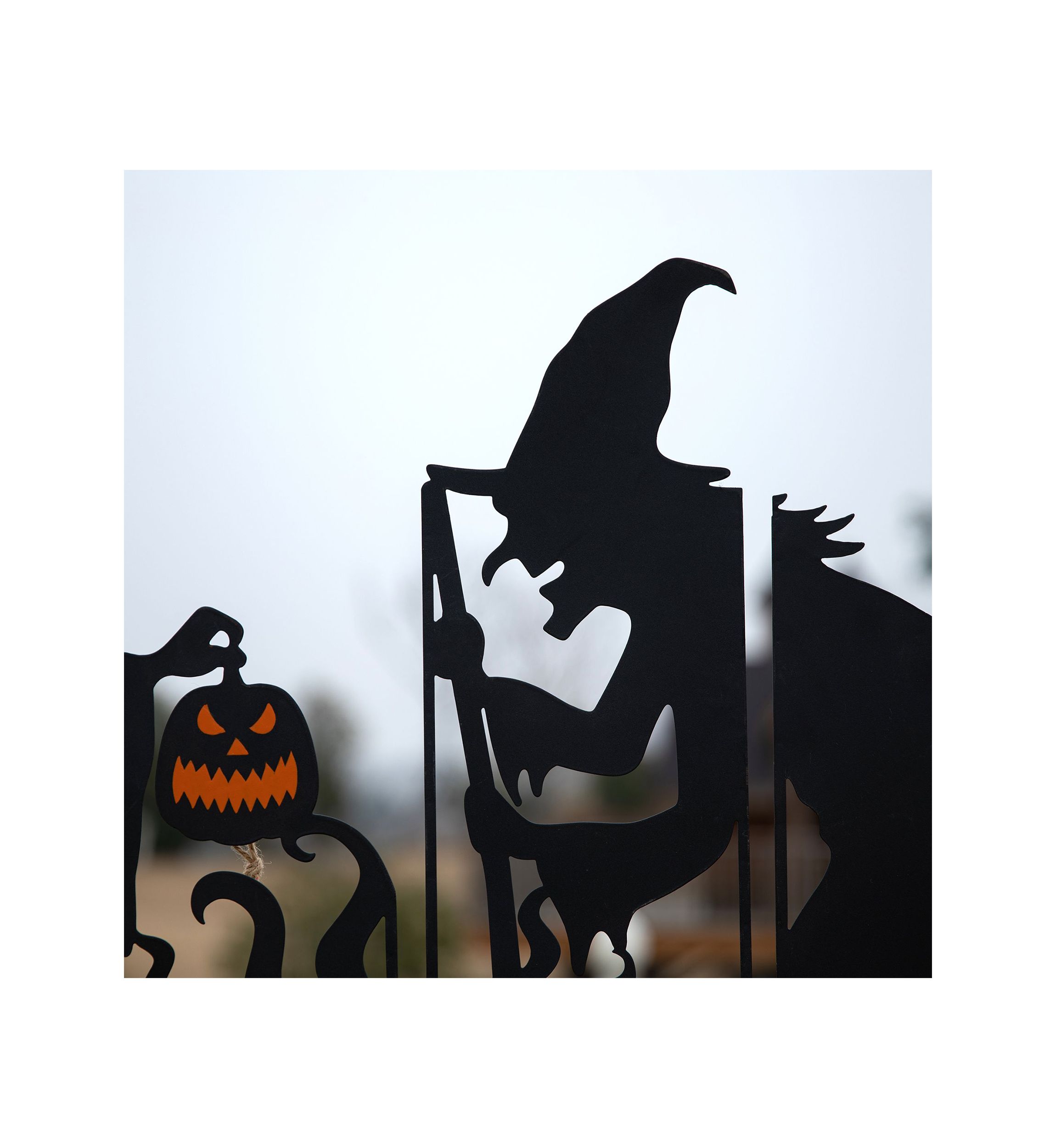 Set of 5 Halloween Metal Silhouette Witches and Cauldron Yardstake