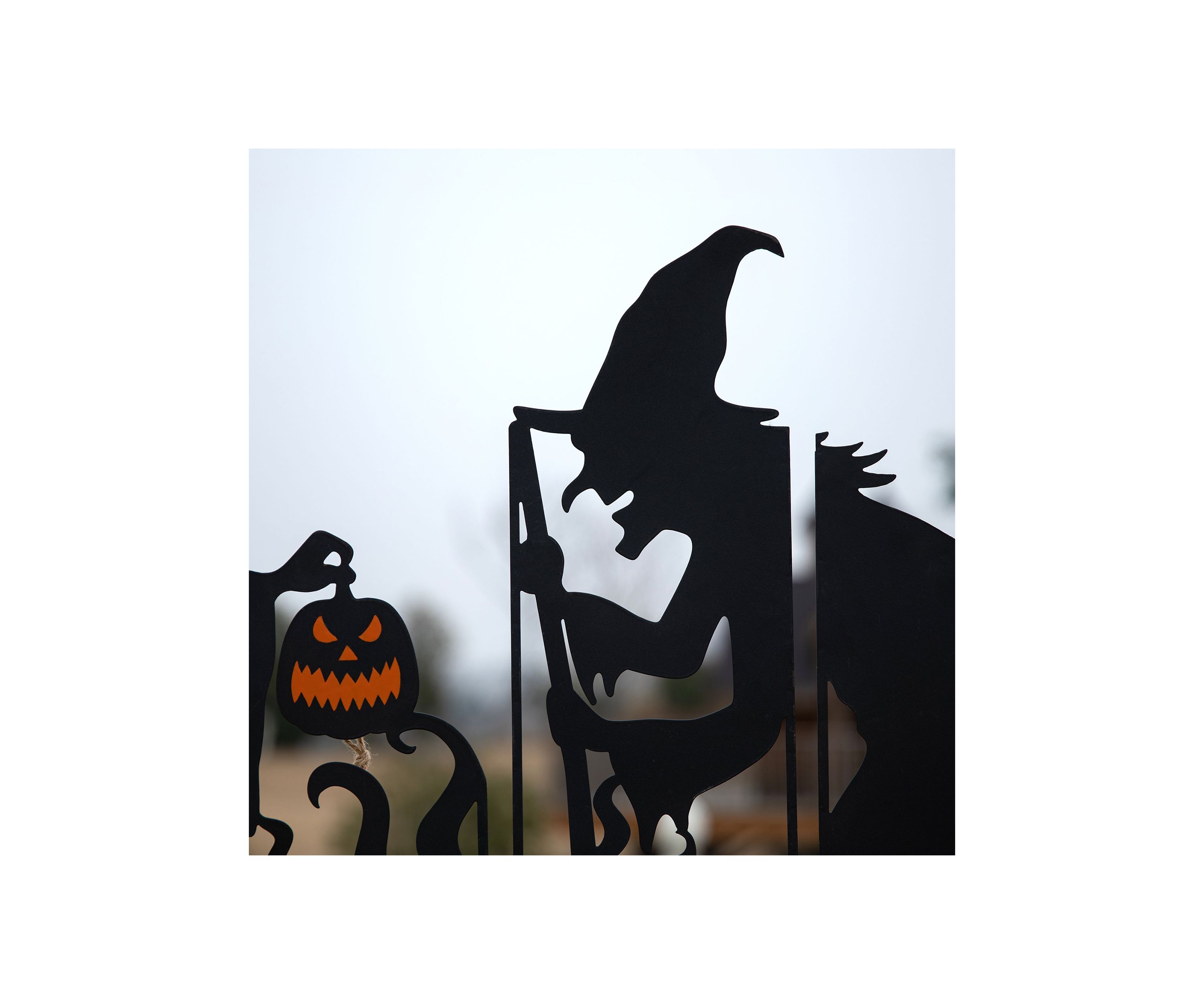 Set of 5 Halloween Metal Silhouette Witches and Cauldron Yardstake