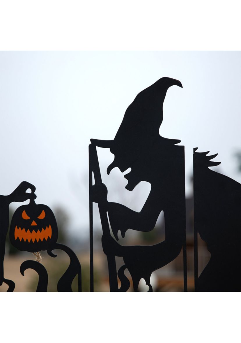 Set of 5 Halloween Metal Silhouette Witches and Cauldron Yardstake