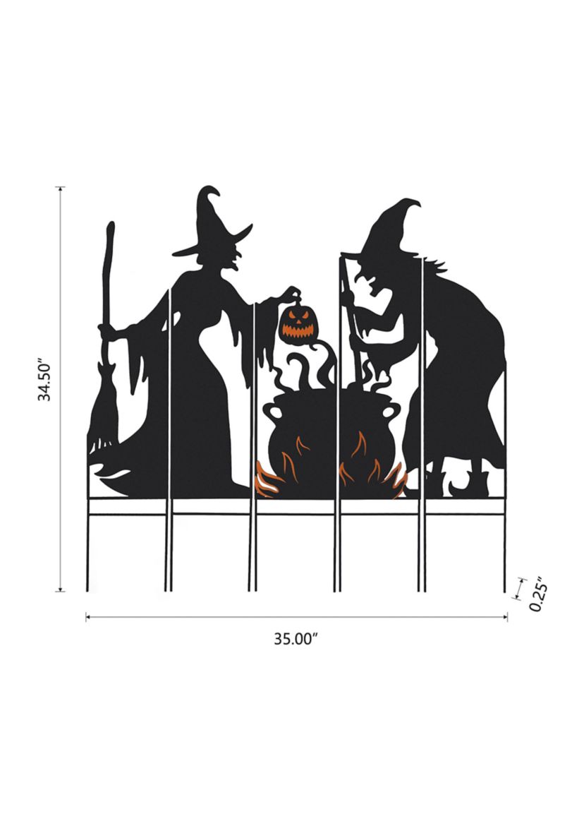 Set of 5 Halloween Metal Silhouette Witches and Cauldron Yardstake