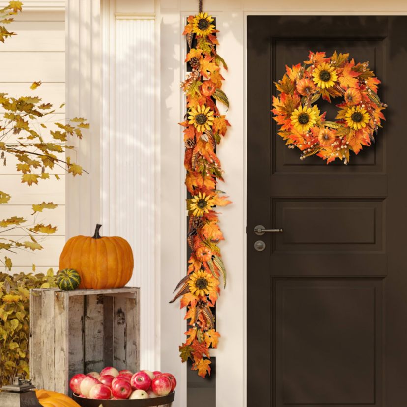 6ft Fall Maple Leaf and Sunflower Garland