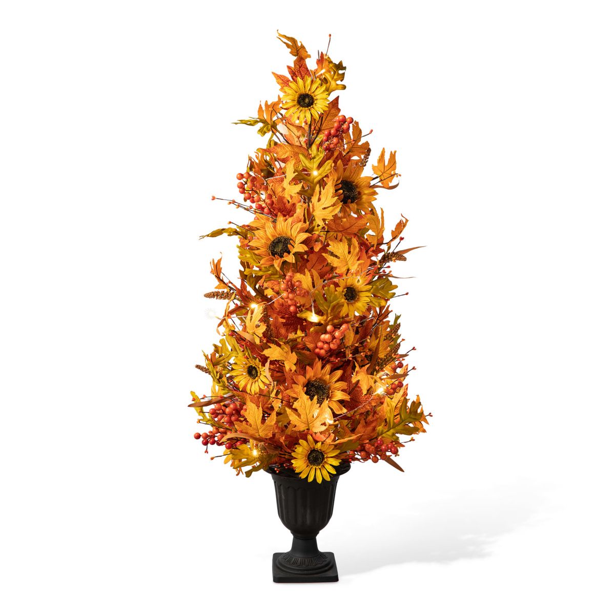 48"H Fall Lighted Maple Leaf and Sunflower Urn Porch Tree with Timer