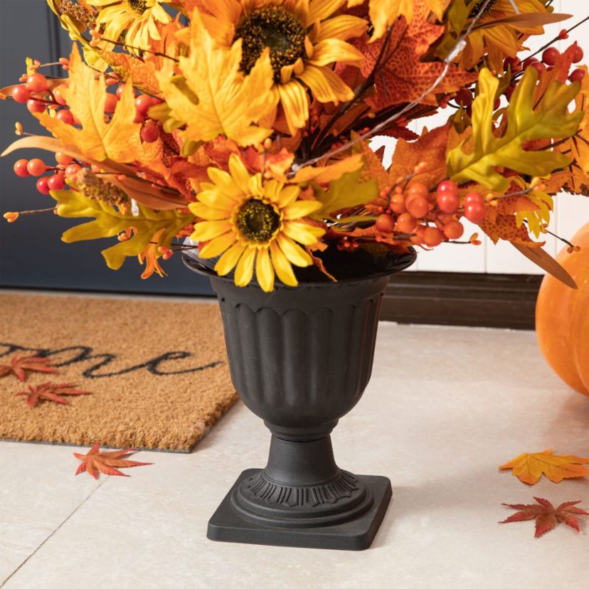 48"H Fall Lighted Maple Leaf and Sunflower Urn Porch Tree with Timer