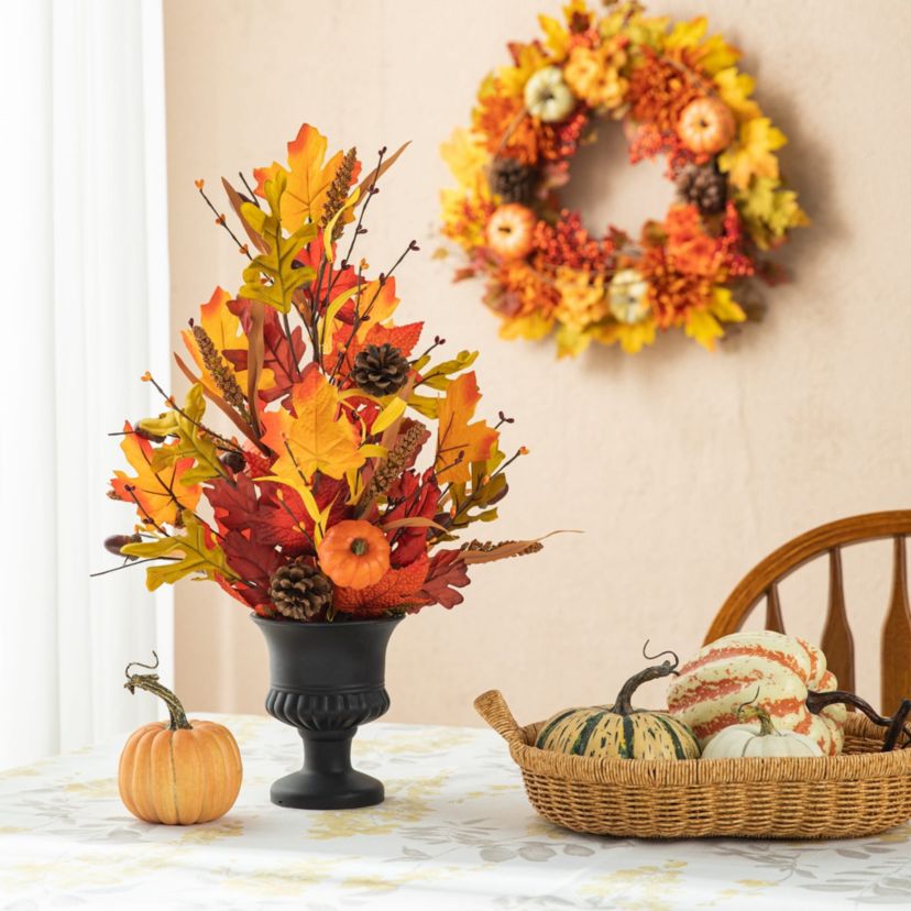 24"H Fall Maple Leaf Urn Table Tree