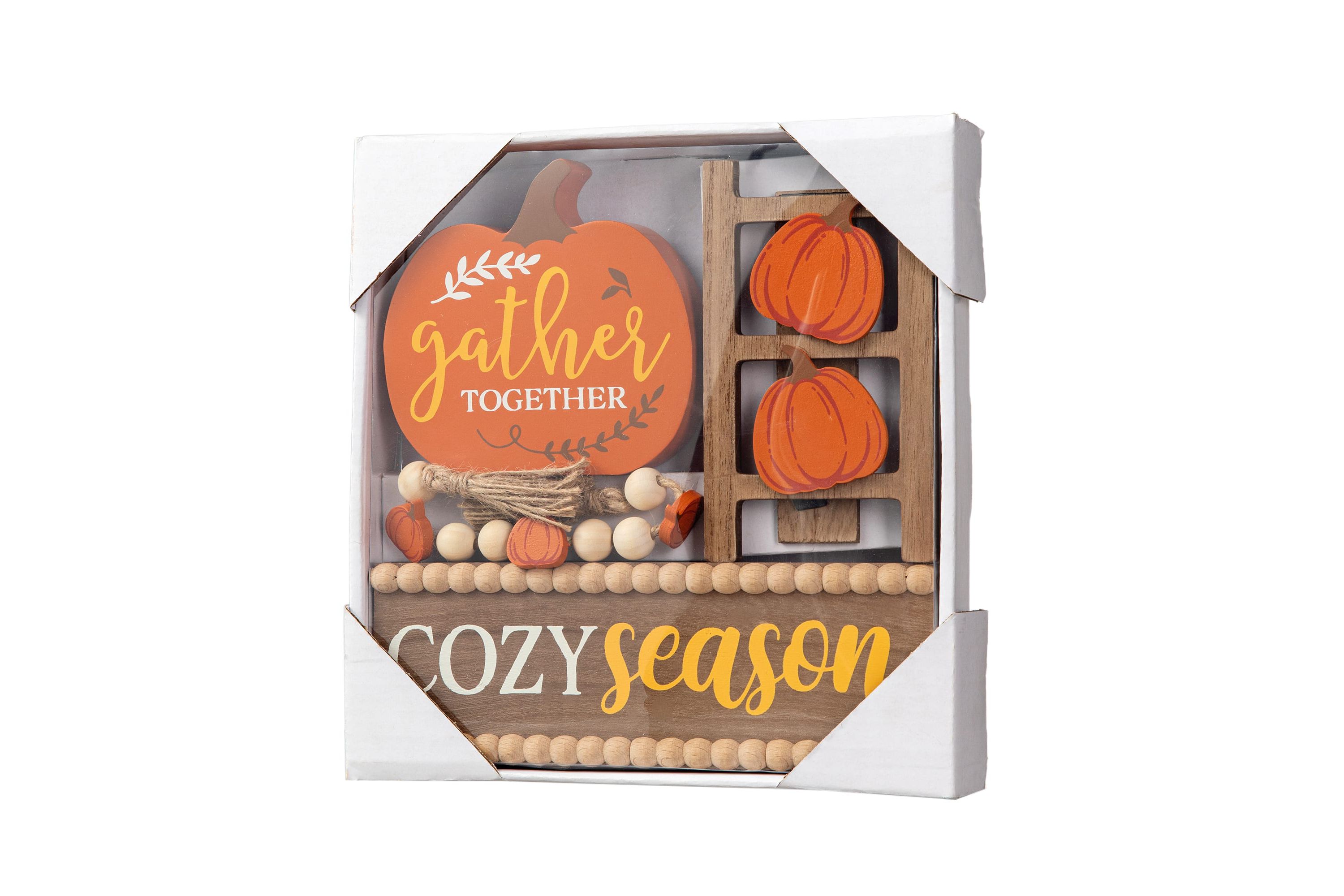 10.75"L Set of 4 Fall Wooden  Word Signs Tiered Tray Table Décor