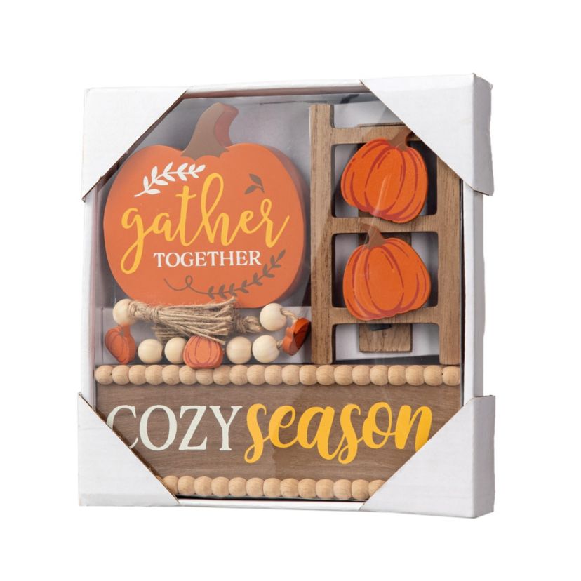 10.75"L Set of 4 Fall Wooden  Word Signs Tiered Tray Table Décor