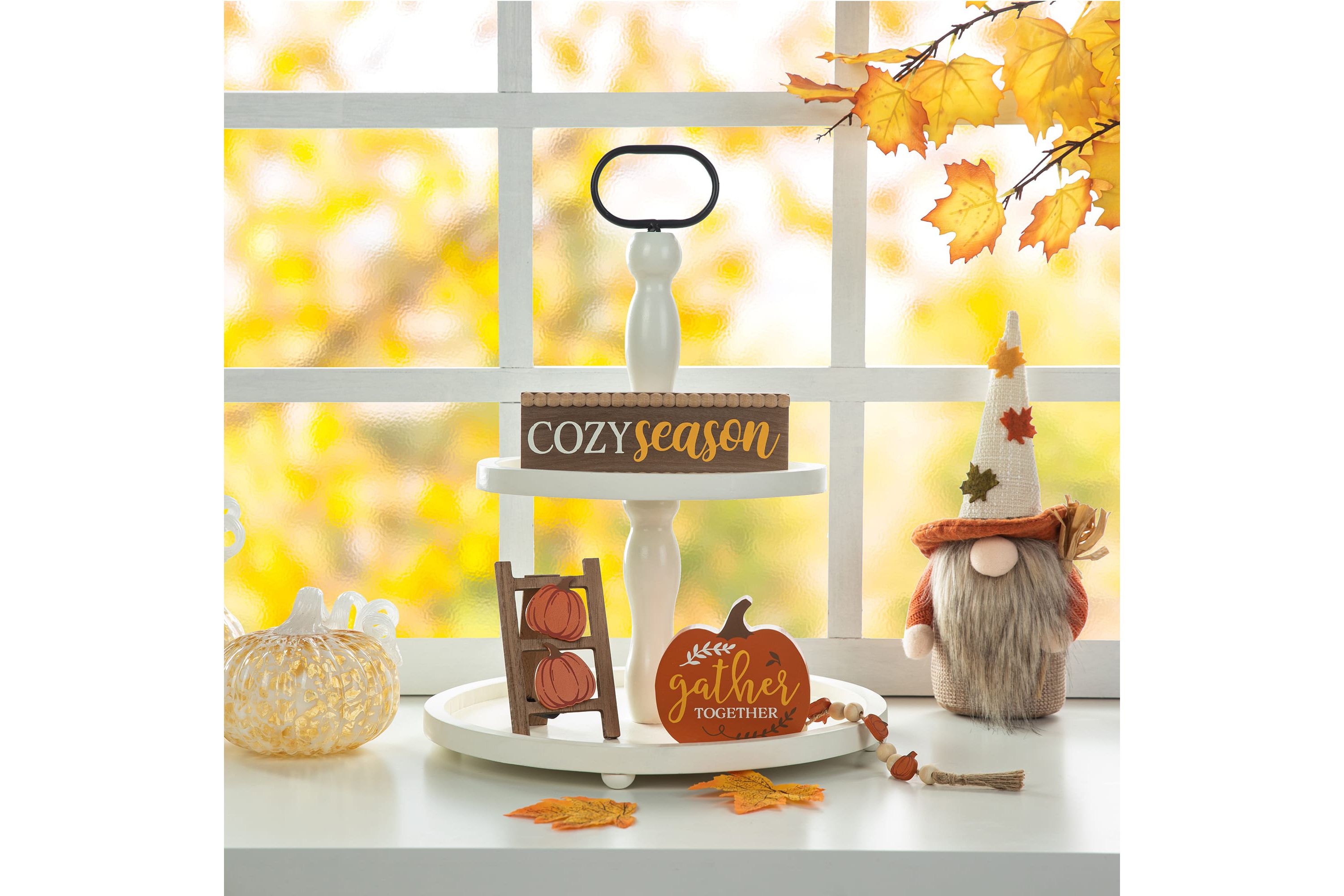 10.75"L Set of 4 Fall Wooden  Word Signs Tiered Tray Table Décor