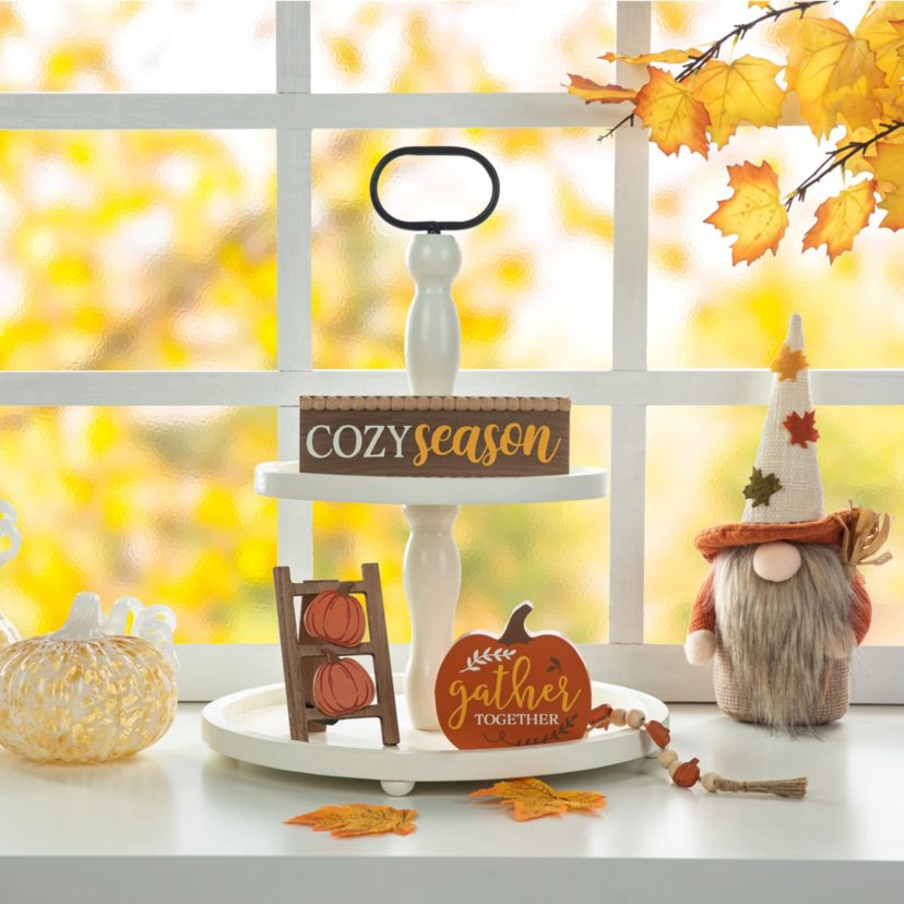 10.75"L Set of 4 Fall Wooden  Word Signs Tiered Tray Table Décor