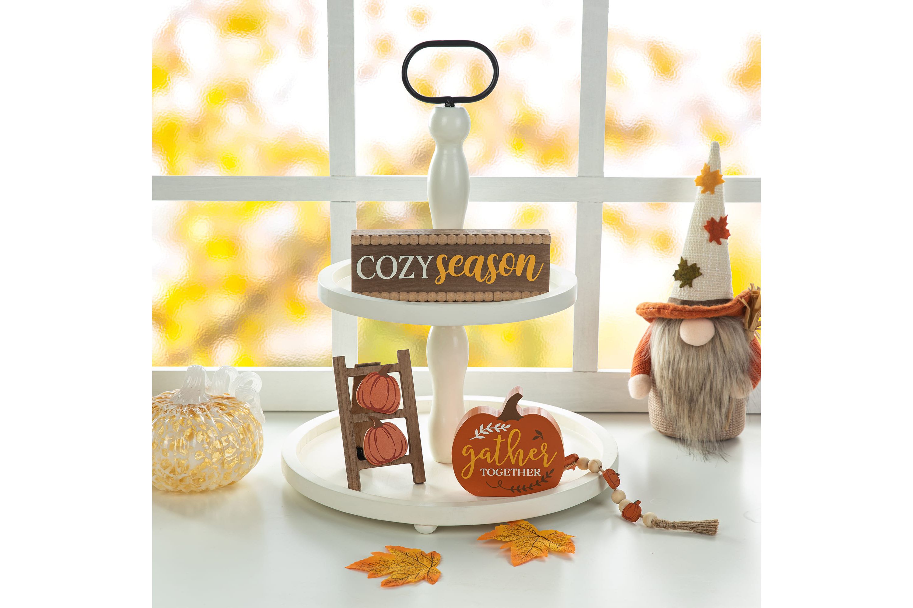 10.75"L Set of 4 Fall Wooden  Word Signs Tiered Tray Table Décor