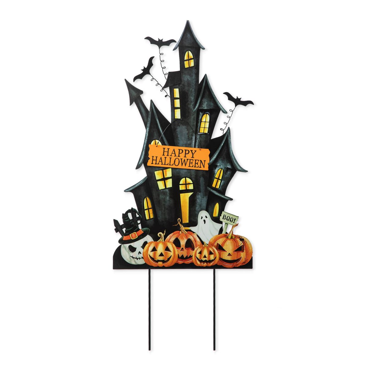 32"H Halloween Metal Haunted House Yard Stake(KD, Two function)