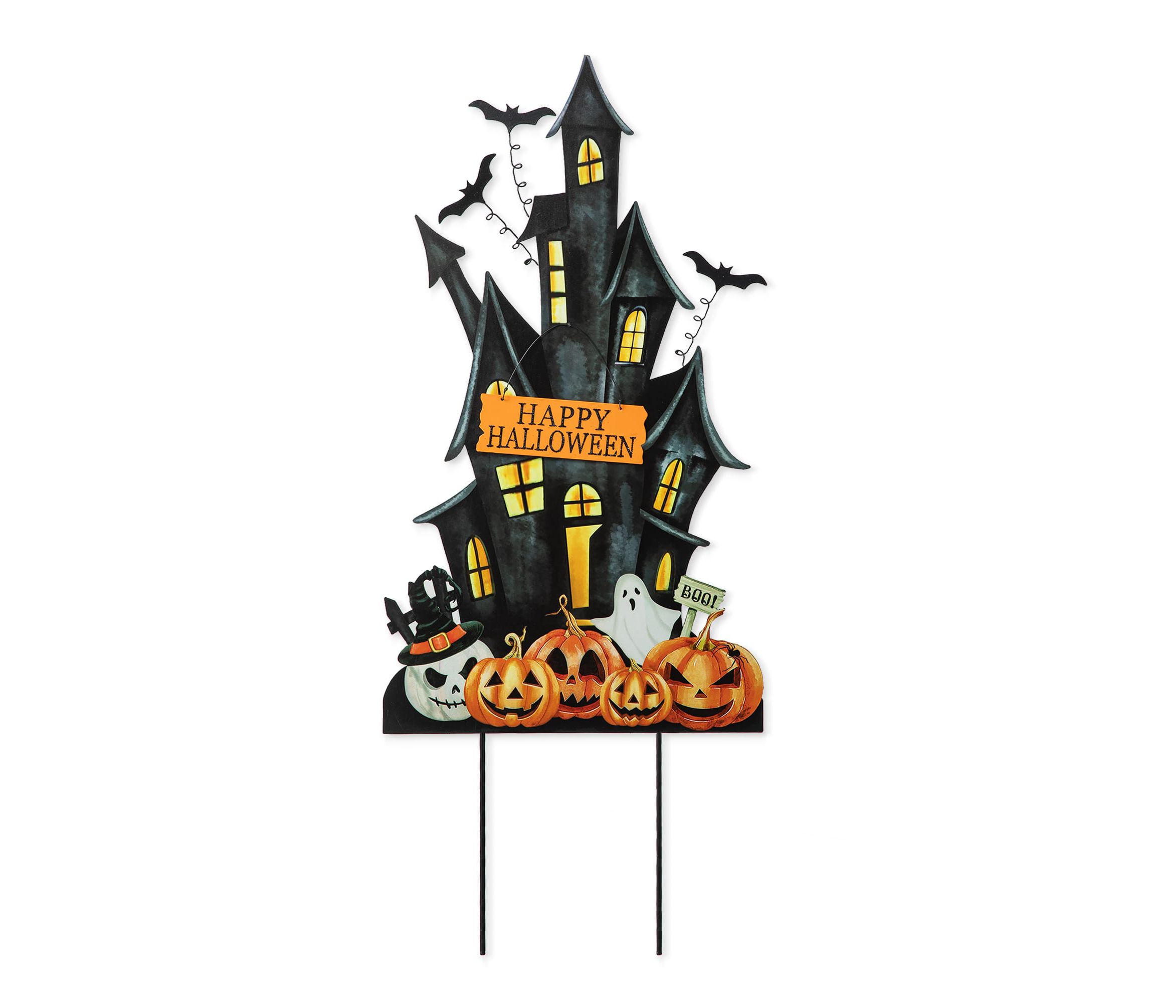 32"H Halloween Metal Haunted House Yard Stake(KD, Two function)
