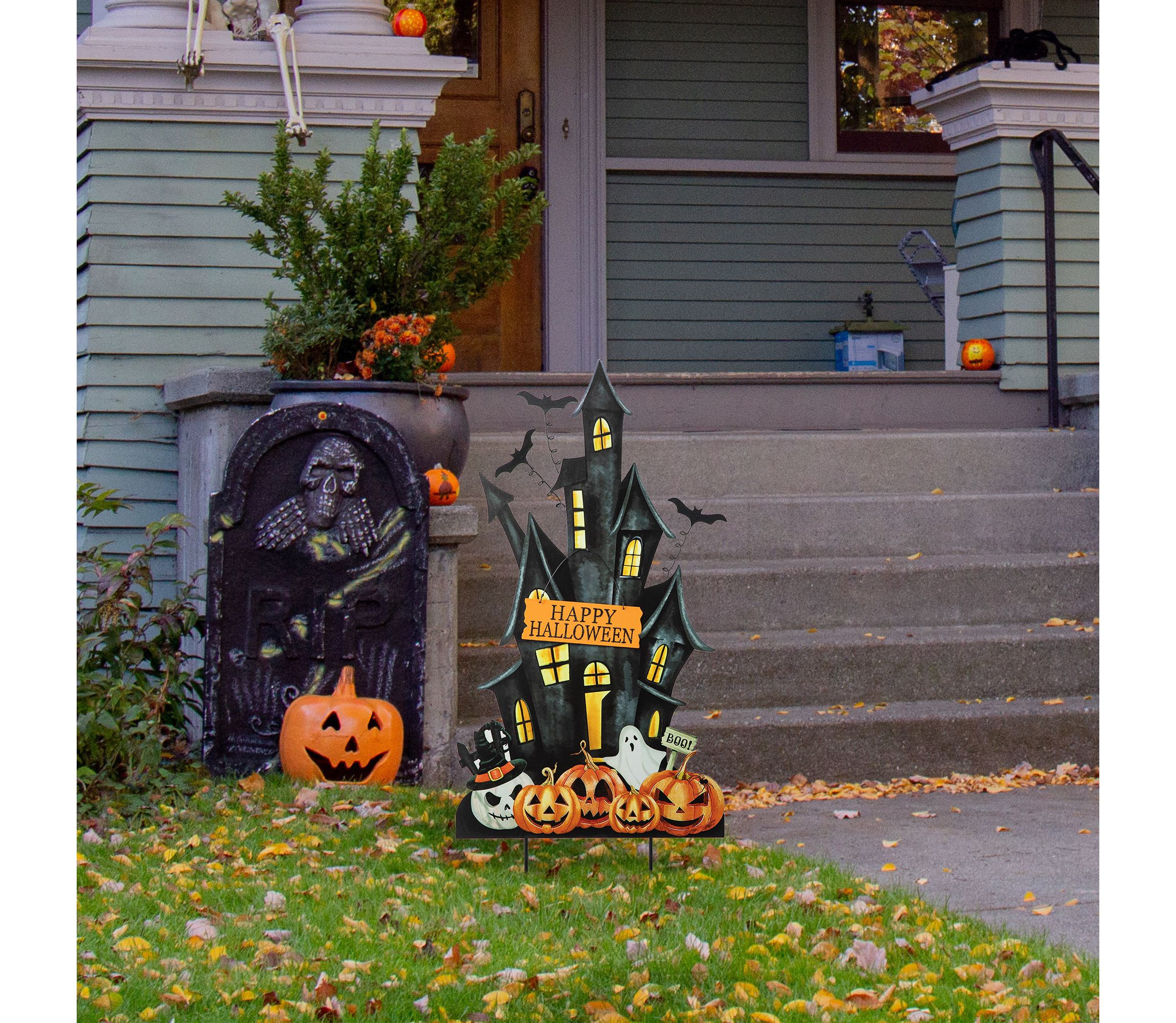 32"H Halloween Metal Haunted House Yard Stake(KD, Two function)