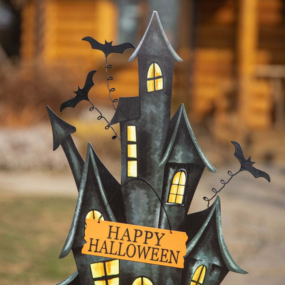 32"H Halloween Metal Haunted House Yard Stake(KD, Two function)