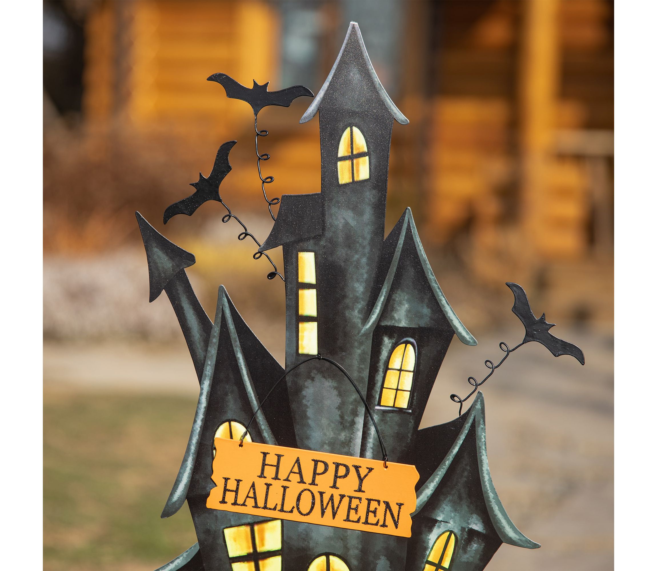 32"H Halloween Metal Haunted House Yard Stake(KD, Two function)