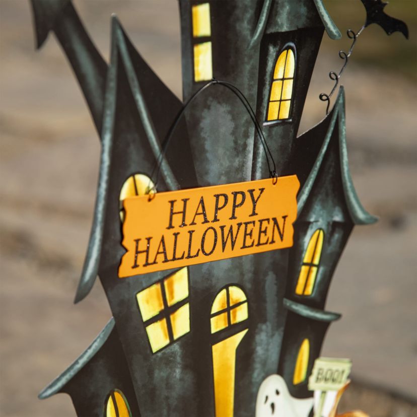 32"H Halloween Metal Haunted House Yard Stake(KD, Two function)