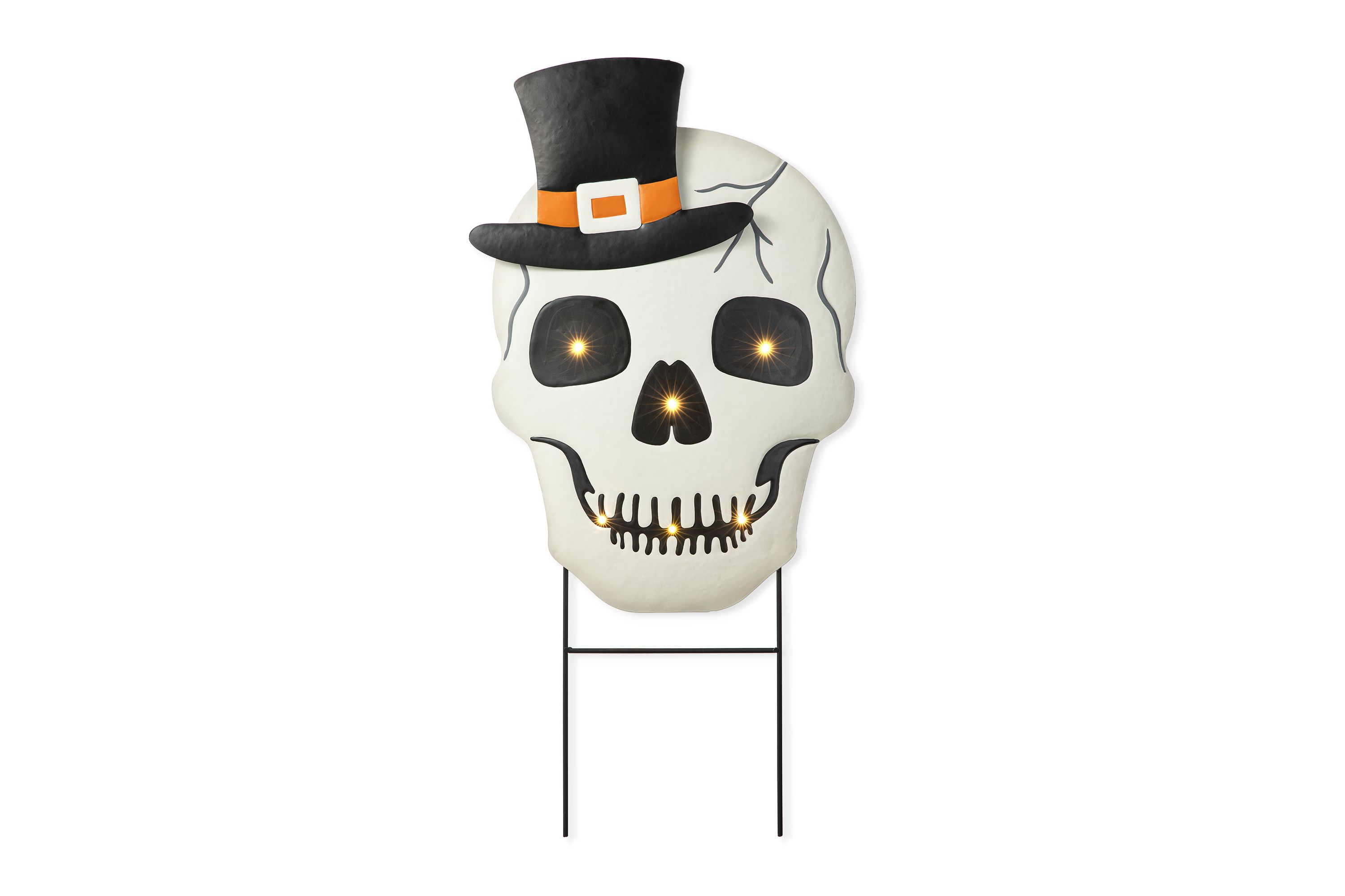 38"H Lighted Halloween Metal Skull Yard Stake with Timer( KD,Two function)