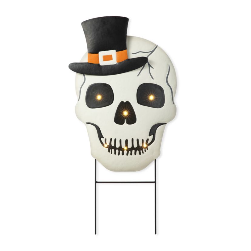 38"H Lighted Halloween Metal Skull Yard Stake with Timer( KD,Two function)