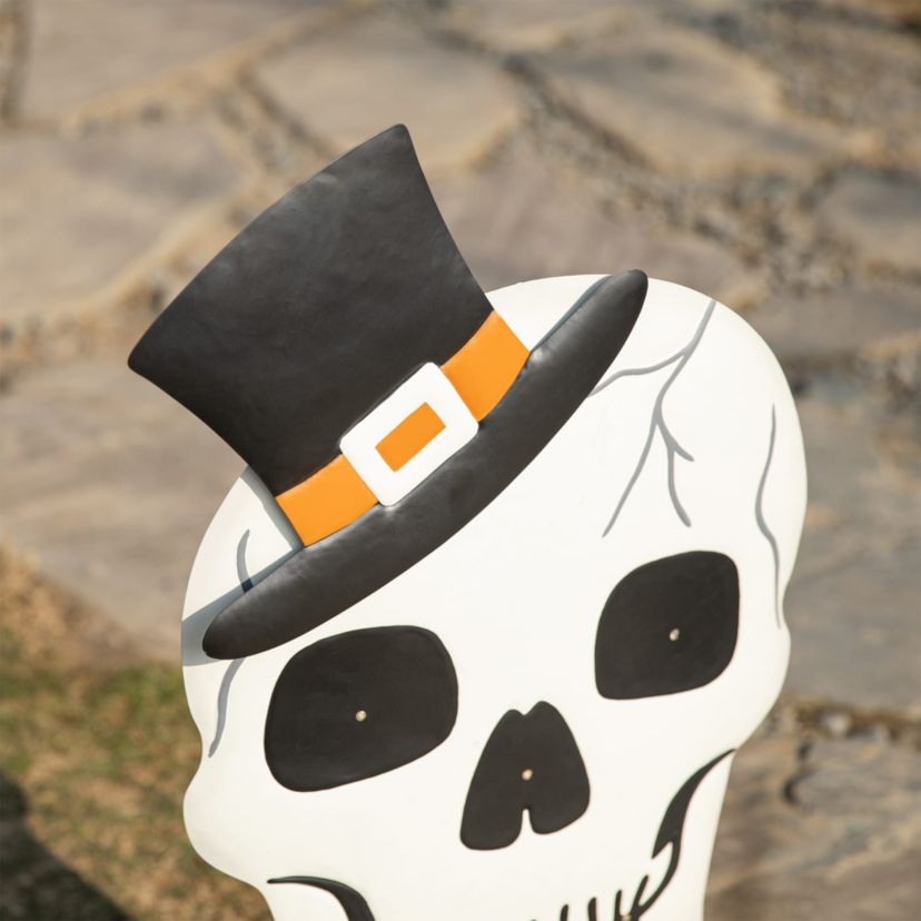 38"H Lighted Halloween Metal Skull Yard Stake with Timer( KD,Two function)
