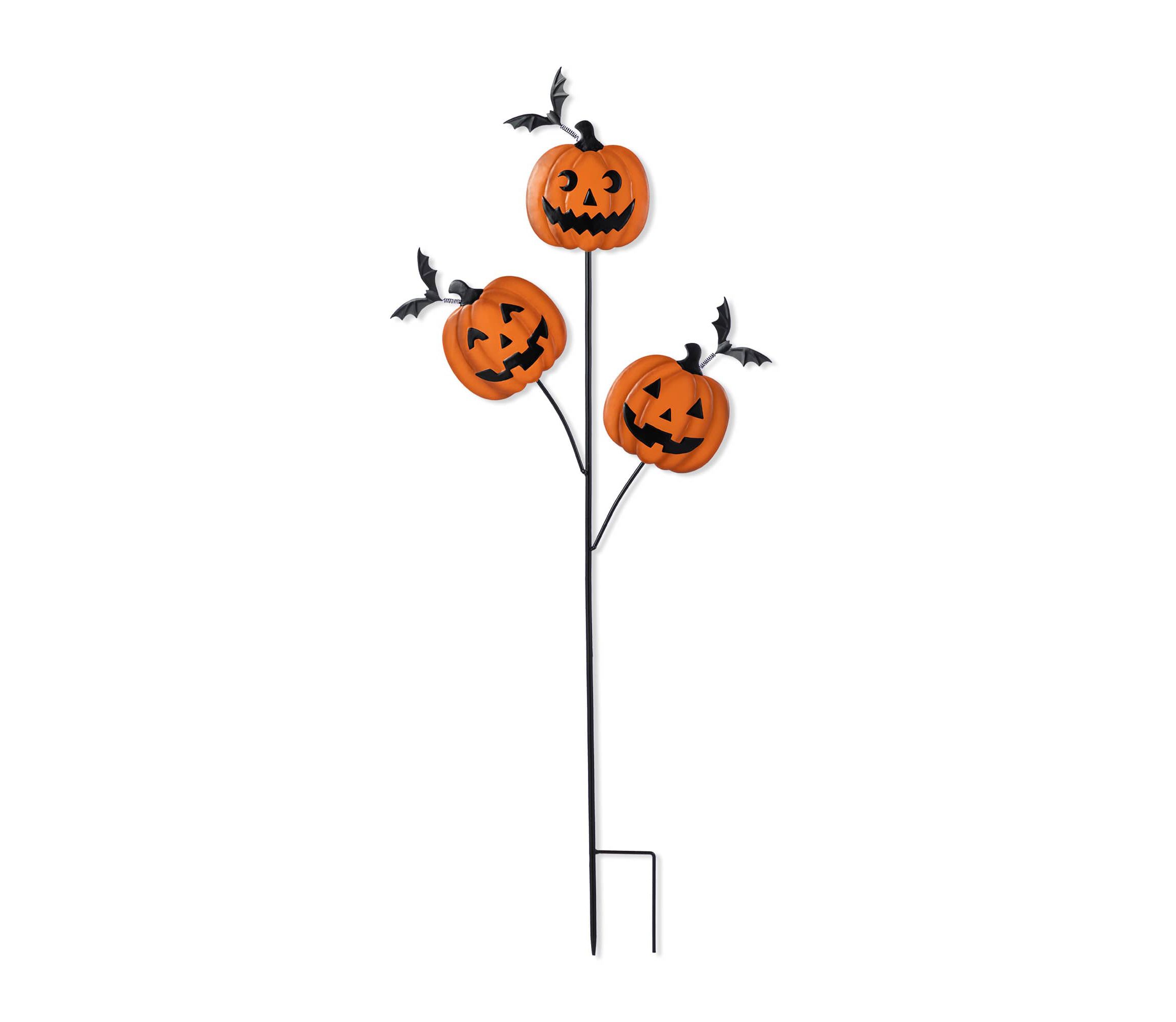 39.50"H Halloween Metal Pumpkins w/Spring Bats Yard Stake (KD)