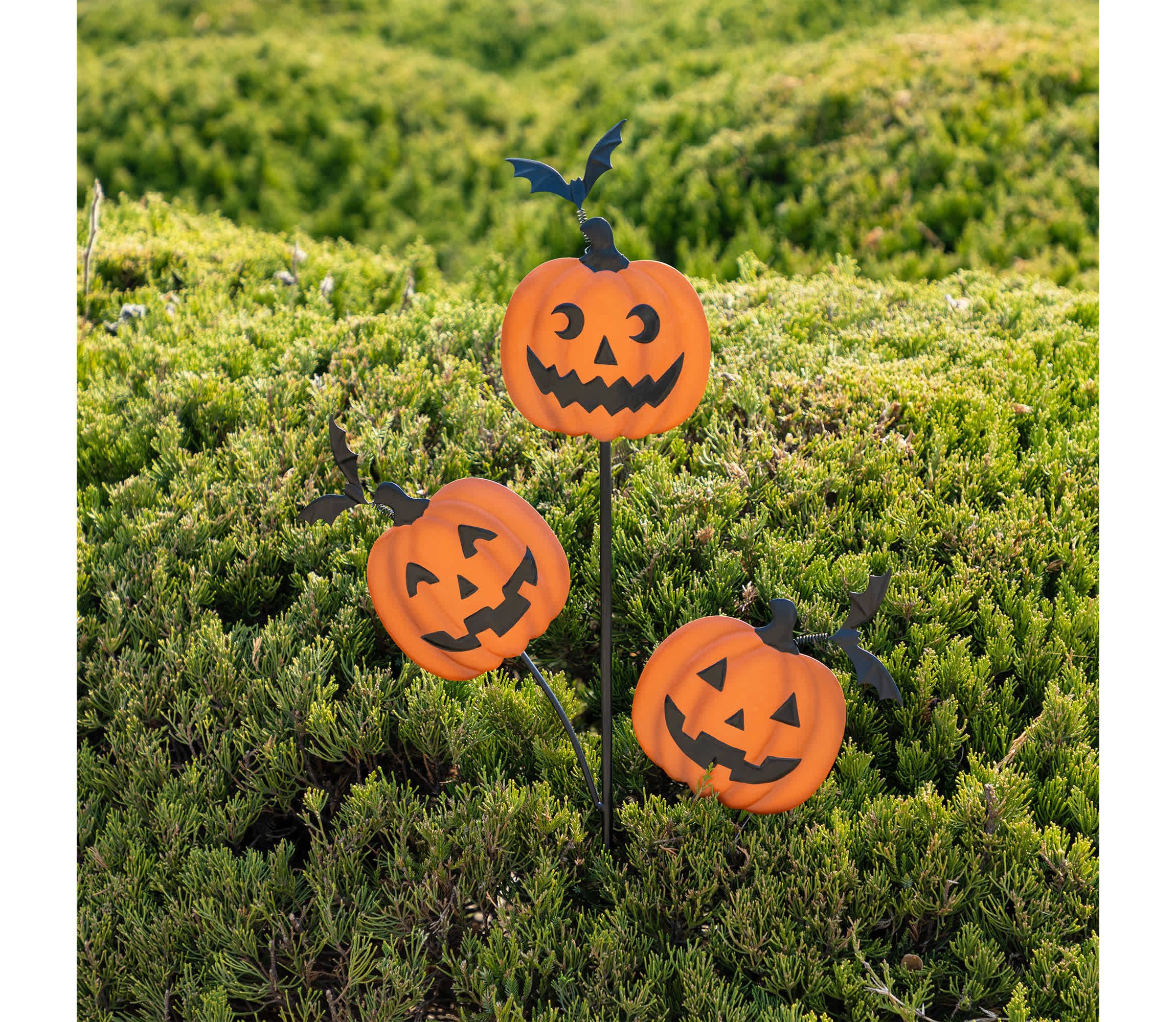 39.50"H Halloween Metal Pumpkins w/Spring Bats Yard Stake (KD)