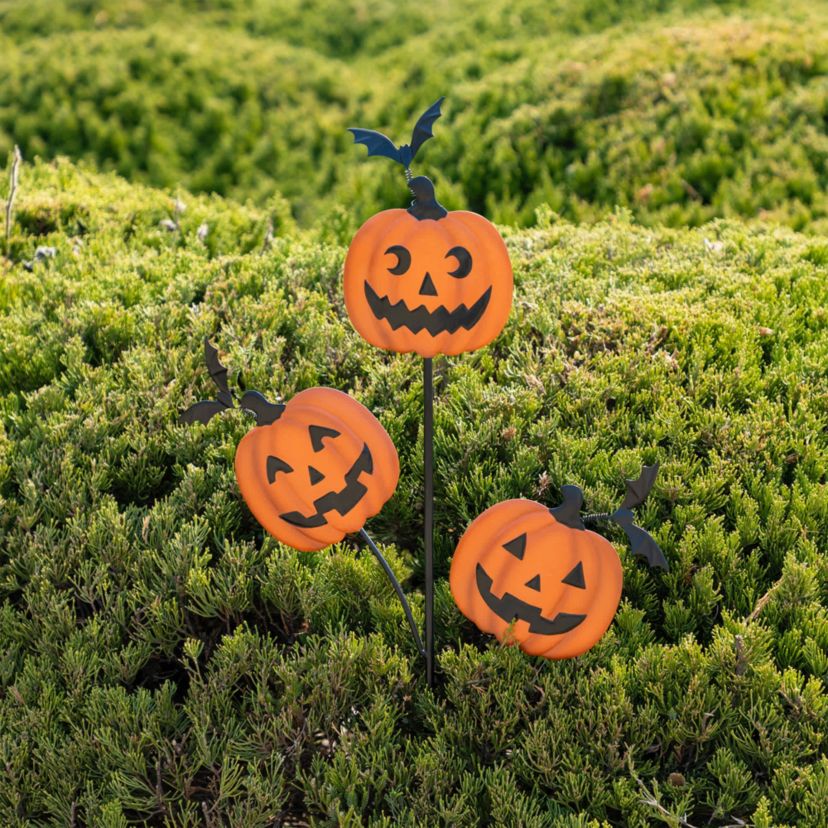 39.50"H Halloween Metal Pumpkins w/Spring Bats Yard Stake (KD)