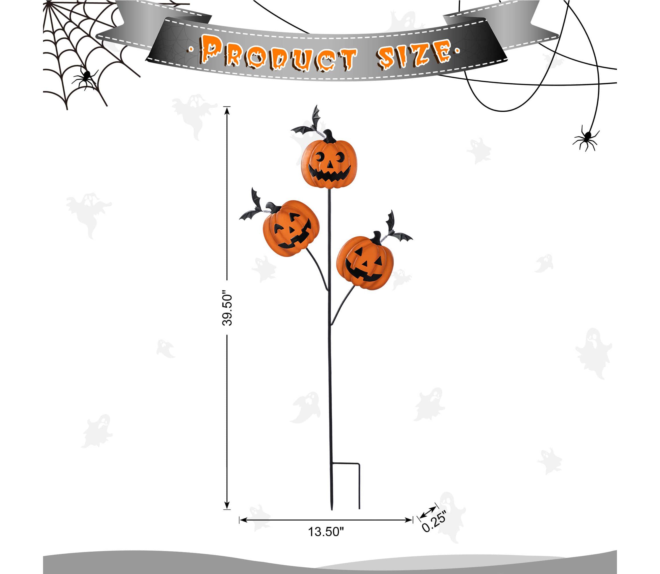 39.50"H Halloween Metal Pumpkins w/Spring Bats Yard Stake (KD)