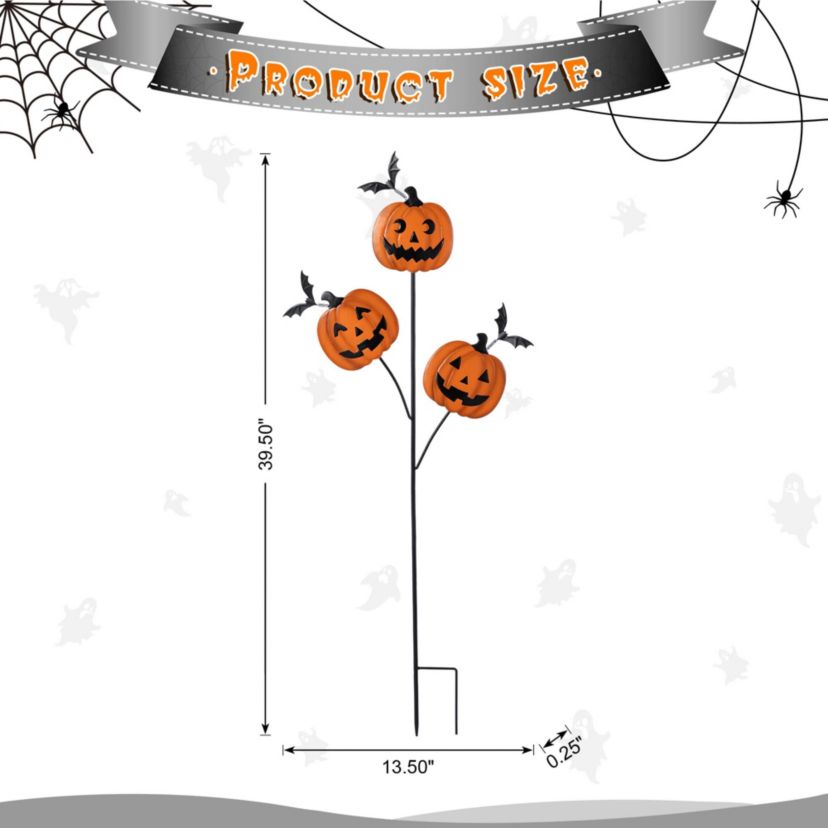 39.50"H Halloween Metal Pumpkins w/Spring Bats Yard Stake (KD)