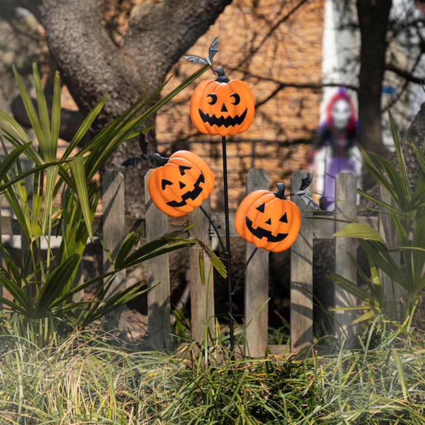 39.50"H Halloween Metal Pumpkins w/Spring Bats Yard Stake (KD)